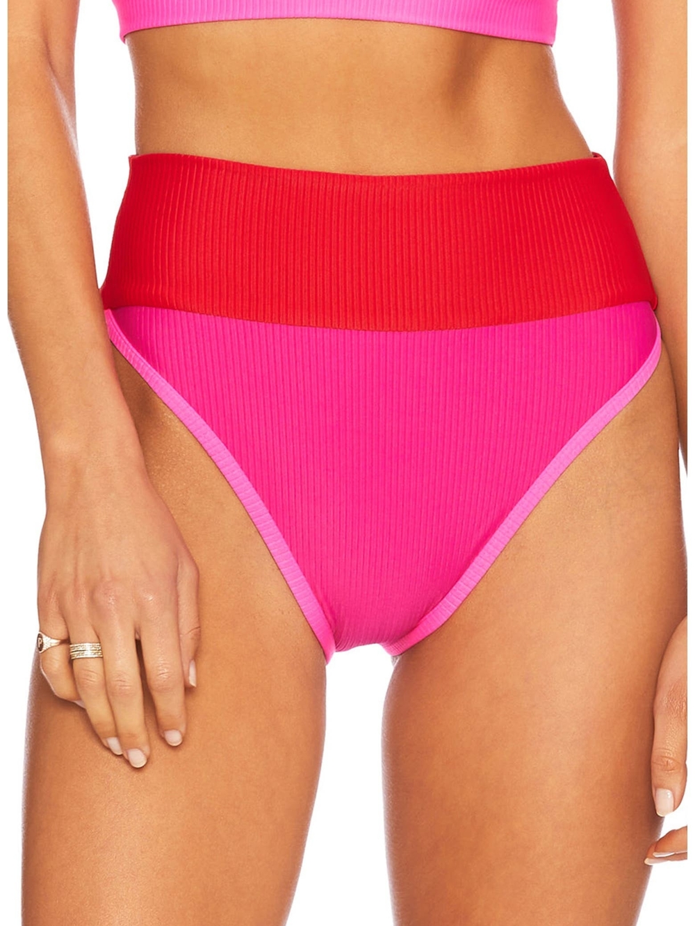 Beach Riot Emmy High Waisted Bikini Bottoms in Fuchsia Red Neon Pink